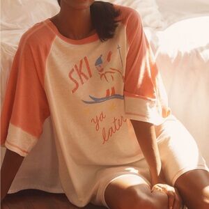 Anthropologie Oversized Graphic Sleep Tee Emily Taylor Print Size M Ski Ya Later